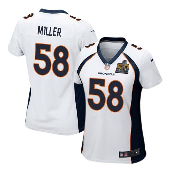 Nike Broncos 58 Von Miller White Women Super Bowl 50 Game Jersey
