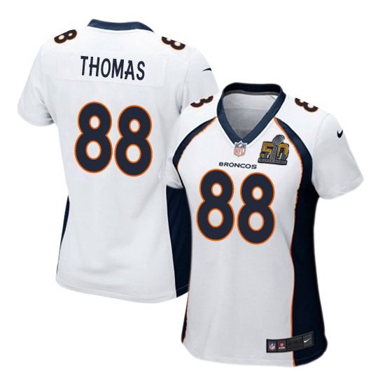 Nike Broncos 88 Demaryius Thomas White Women Super Bowl 50 Game Jersey