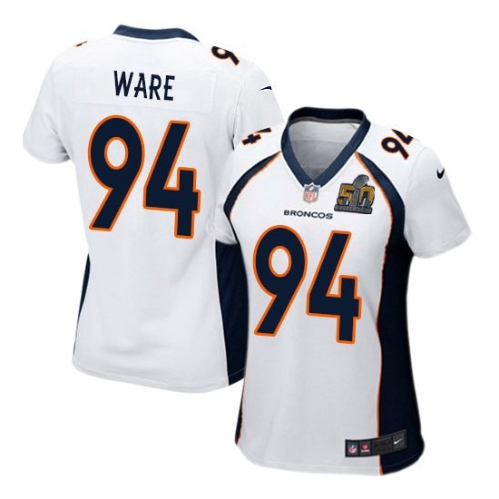 Nike Broncos 94 DeMarcus Ware White Women Super Bowl 50 Game Jersey