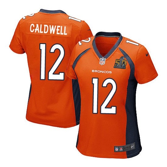 Nike Broncos 12 Andre Caldwel Orange Women Super Bowl 50 Game Jersey