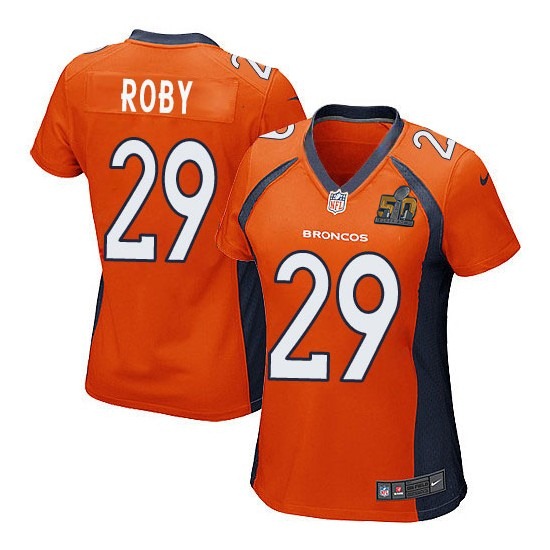 Nike Broncos 29 Bradley Roby Orange Women Super Bowl 50 Game Jersey