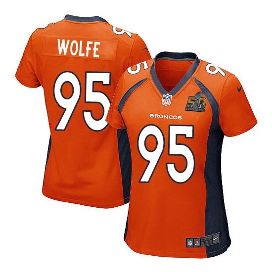 Nike Broncos 95 Derek Wolfe Orange Women Super Bowl 50 Game Jersey