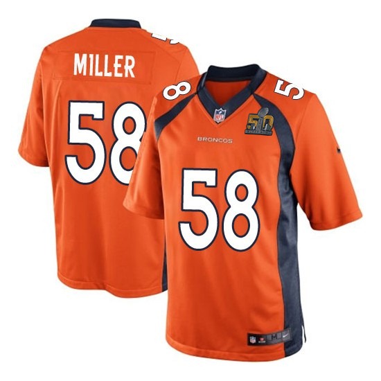 Nike Broncos 58 Von Miller Orange Youth Super Bowl 50 Game Jersey