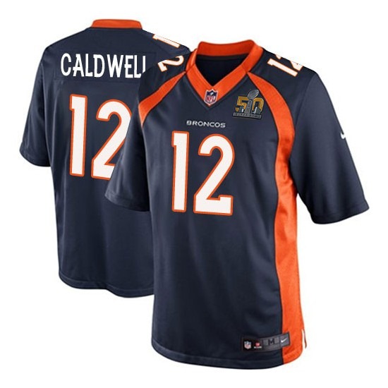 Nike Broncos 12 Andre Caldwell Blue Youth Super Bowl 50 Game Jersey