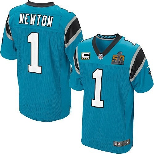 Nike Panthers 1 Cam Newton Blue w C Patch Super Bowl 50 Elite Jersey