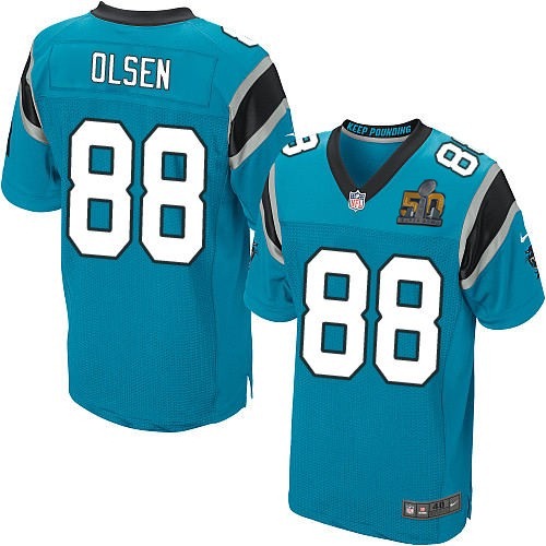 Nike Panthers 88 Greg Olsen Blue Super Bowl 50 Elite Jersey