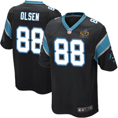 Nike Panthers 88 Greg Olsen Black Youth Super Bowl 50 Game Jersey