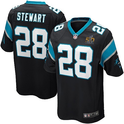 Nike Panthers 28 Jonathan Stewart Black Youth Super Bowl 50 Game Jersey