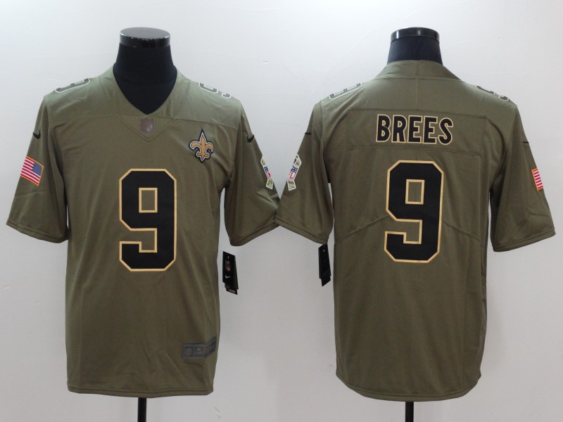 Nike Saints 9 Drew Brees Olive Salute To Service Limited Jersey