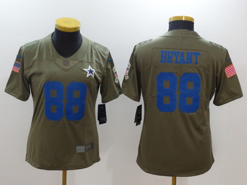 Nike Cowboys 88 Dez Bryant Women Olive Salute To Service Limited Jersey