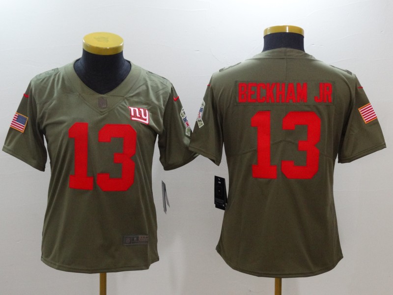 Nike Giants 13 Odell Beckham Jr. Women Olive Salute To Service Limited Jersey