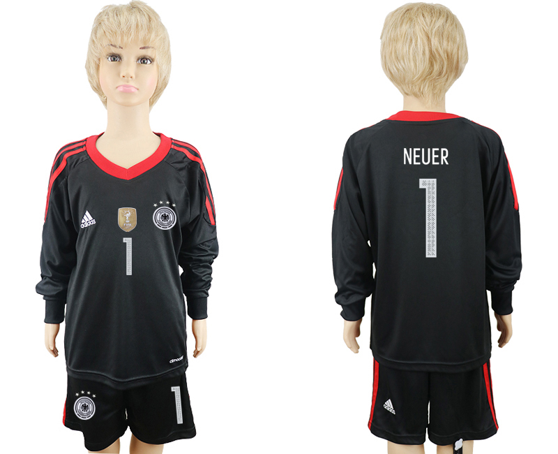 Germany 1 NEUER Black Goalkeeper 2018 FIFA World Cup Youth Long Sleeve Soccer Jersey