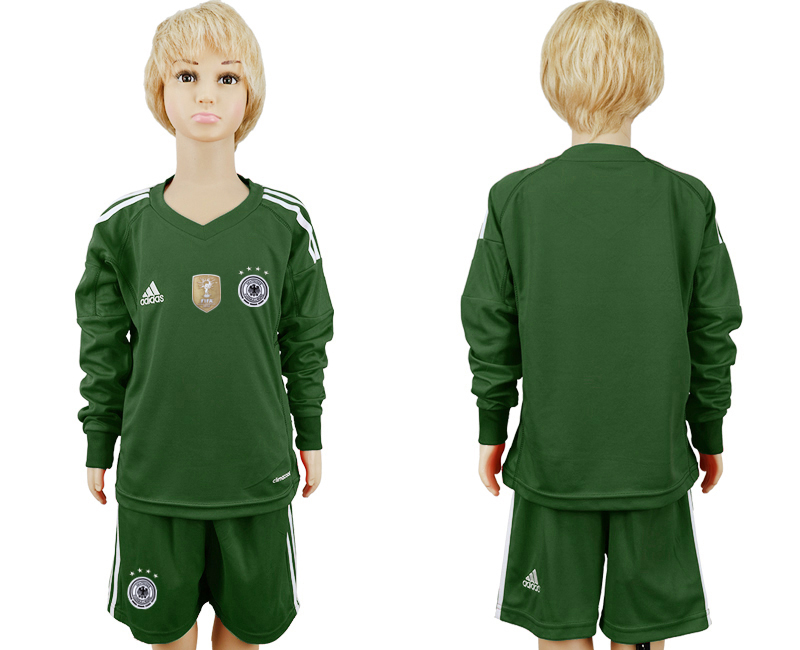 Germany Green Goalkeeper 2018 FIFA World Cup Youth Long Sleeve Soccer Jersey