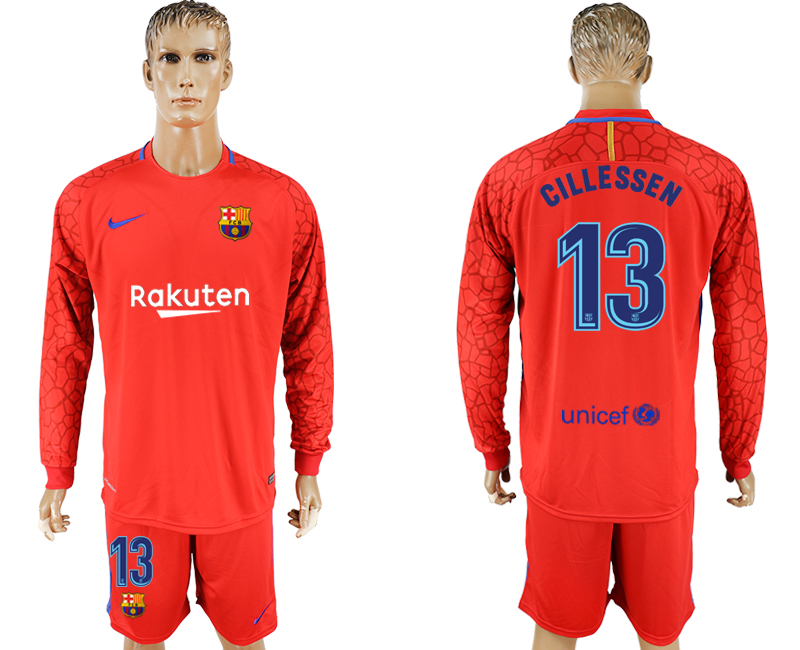 2017-18 Barcelona 13 CILLESSEN Red Goalkeeper Long Sleeve Soccer Jersey