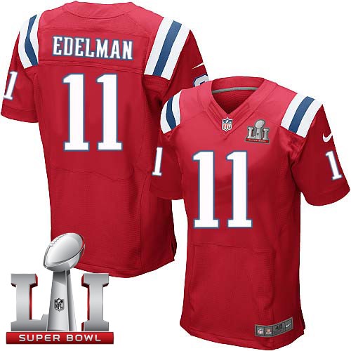 Nike Patriots 11 Julian Edelman Red 2017 Super Bowl LI Elite Jersey