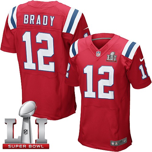 Nike Patriots 12 Tom Brady Red 2017 Super Bowl LI Elite Jersey