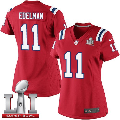 Nike Patriots 11 Julian Edelman Red Women 2017 Super Bowl LI Game Jersey