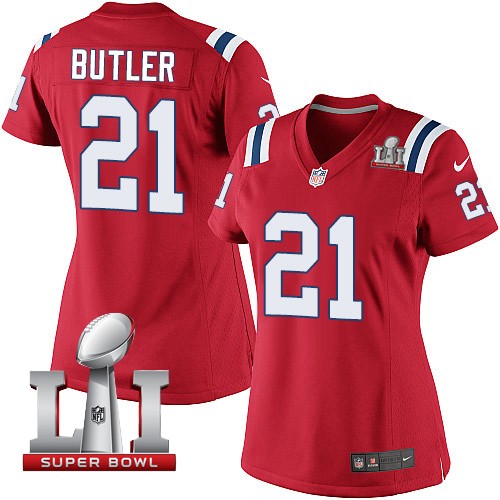 Nike Patriots 21 Malcolm Butler Red Women 2017 Super Bowl LI Game Jersey