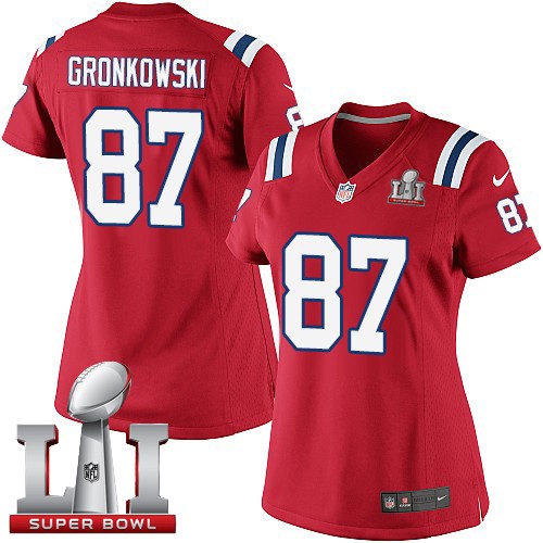 Nike Patriots 87 Rob Gronkowski Red Women 2017 Super Bowl LI Game Jersey