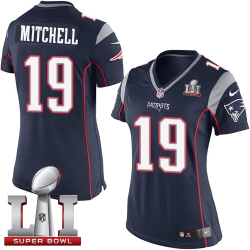 Nike Patriots 19 Malcolm Mitchell Navy Women 2017 Super Bowl LI Game Jersey