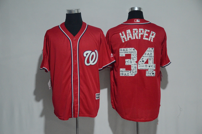 Nationals 34 Bryce Harper Red 2017 Spring Training Cool Base Jersey