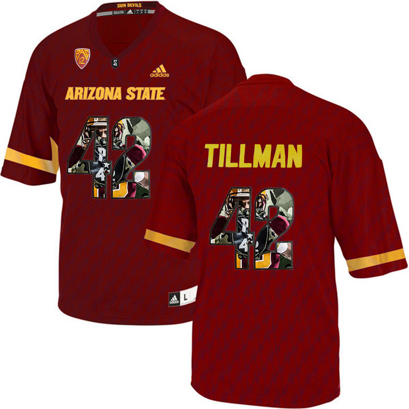 Arizona State Sun Devils 42 Pat Tillman Red Team Logo Print College Football Jersey2