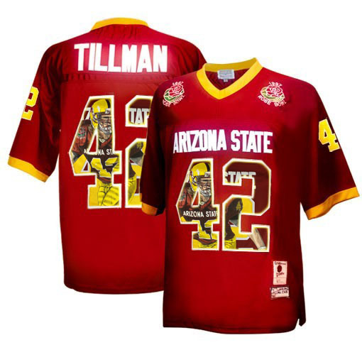 Arizona State Sun Devils 42 Pat Tillman Red Team Logo Print College Football Jersey4