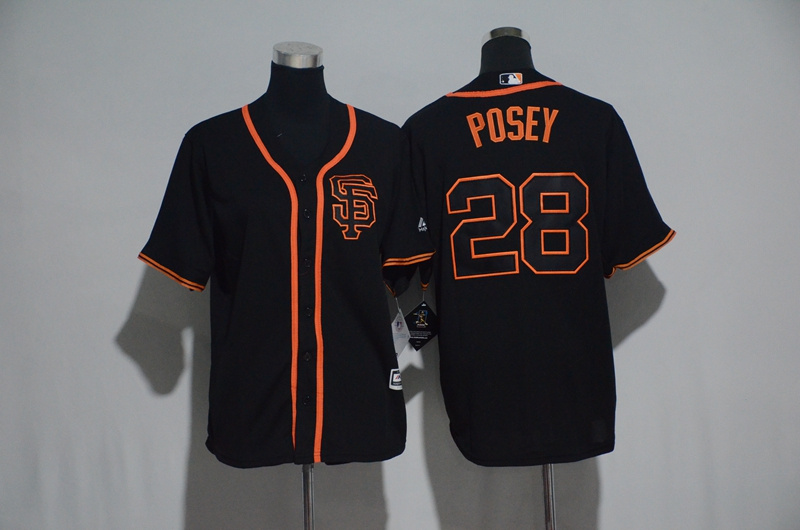 Giants 28 Buster Posey Black Youth Cool Base Jersey