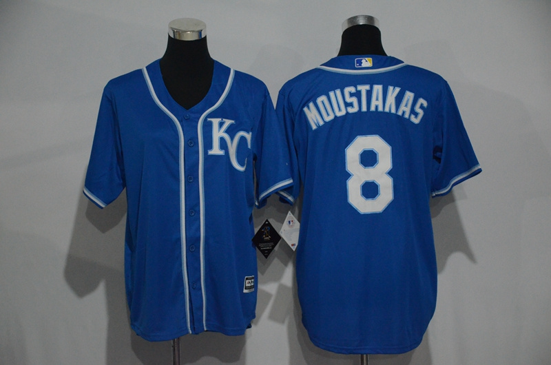 Royals 8 Mike Moustakas Blue Youth Cool Base Jersey