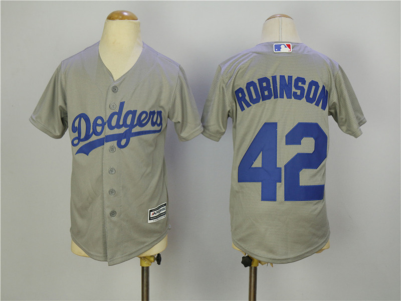Dodgers 42 Jackie Robinson Gray Youth Cool Base Jersey
