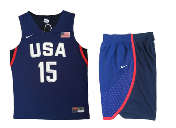 USA 15 Carmelo Anthony Navy 2016 Olympic Basketball Team Jersey(With Shorts)