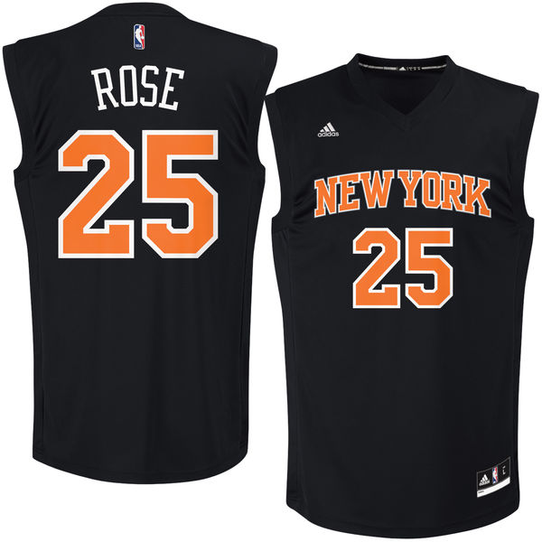 Knicks 25 Derrick Rose Black Fashion Replica Jersey