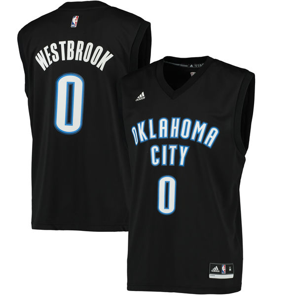 Thunder 0 Russell Westbrook Black Fashion Replica Jersey