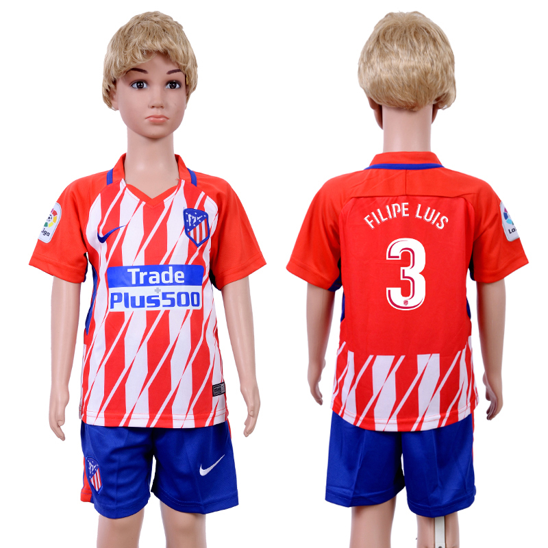 2017-18 Atletico Madrid 3 FILIPE LUIS Home Youth Soccer Jersey
