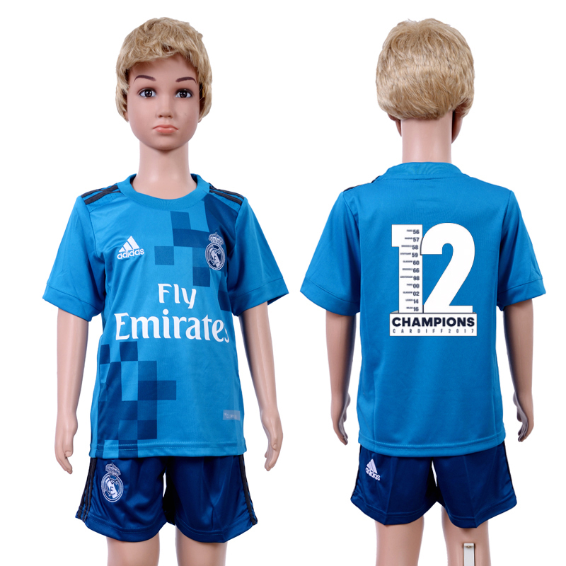 2017-18 Real Madrid 12 UEFA Champions League Third Away Youth Soccer Jersey