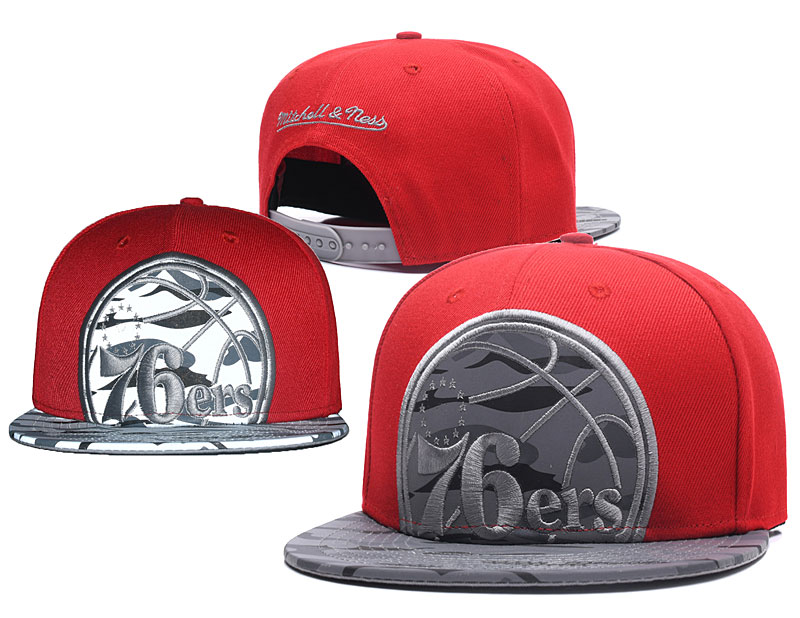76ers Team Logo Red Reflective Mitchell & Ness Adjustable Hat GS