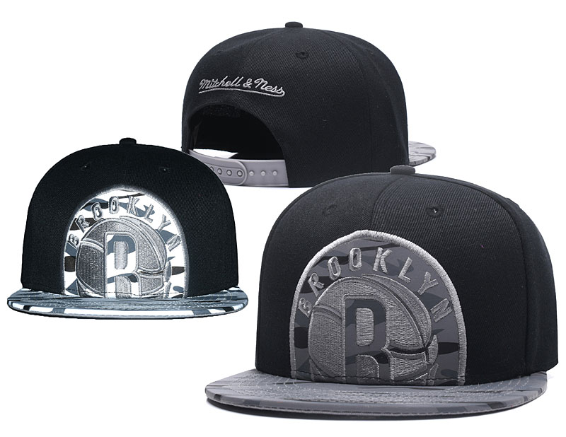Nets Team Logo Black Reflective Mitchell & Ness Adjustable Hat GS
