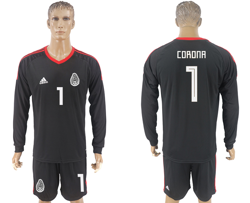 Mexico 1 CORONA Black Goalkeeper 2018 FIFA World Cup Long Sleeve Soccer Jersey