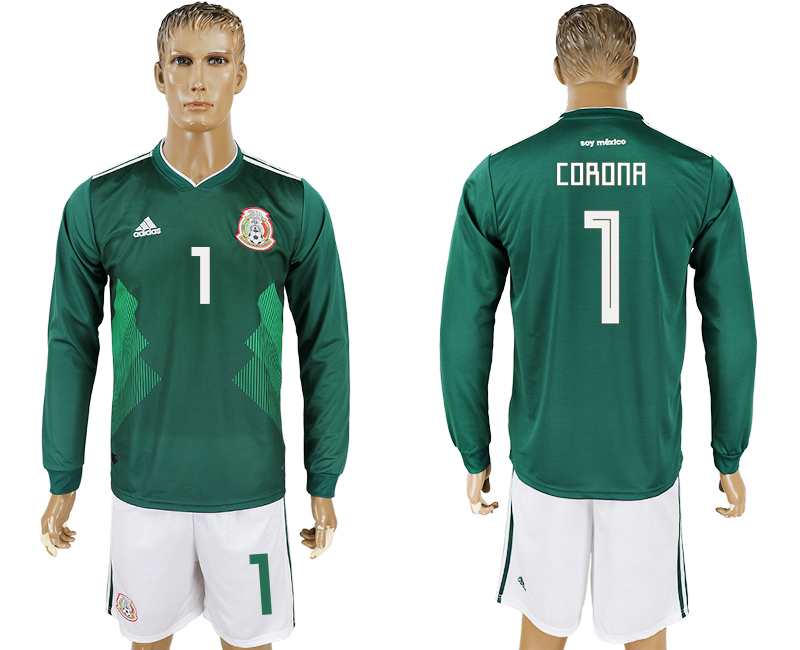 Mexico 1 CORONA Home 2018 FIFA World Cup Long Sleeve Soccer Jersey