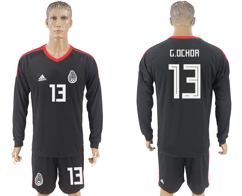 Mexico 13 G.OCHOA Black Goalkeeper 2018 FIFA World Cup Long Sleeve Soccer Jersey