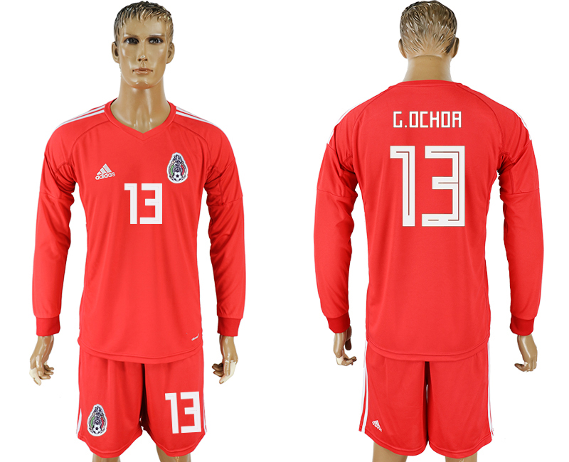 Mexico 13 G.OCHOA Red Goalkeeper 2018 FIFA World Cup Long Sleeve Soccer Jersey