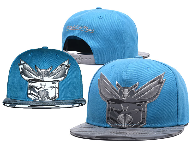 Hornets Team Logo Blue Reflective Mitchell & Ness Adjustable Hat GS