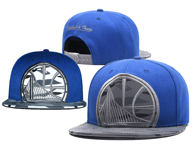 Warriors Team Logo Blue Reflective Mitchell & Ness Adjustable Hat GS