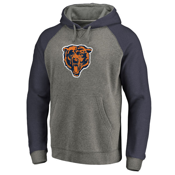 Men's Chicago Bears NFL Pro Line by Fanatics Branded Gray/Navy Throwback Logo Big Tall Tri Blend Raglan Pullover Hoodie