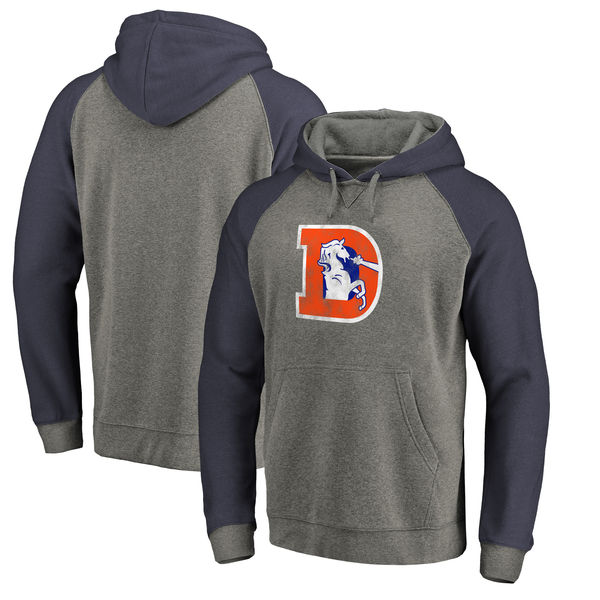 Men's Denver Broncos NFL Pro Line by Fanatics Branded Gray/Navy Throwback Logo Big Tall Tri Blend Raglan Pullover Hoodie