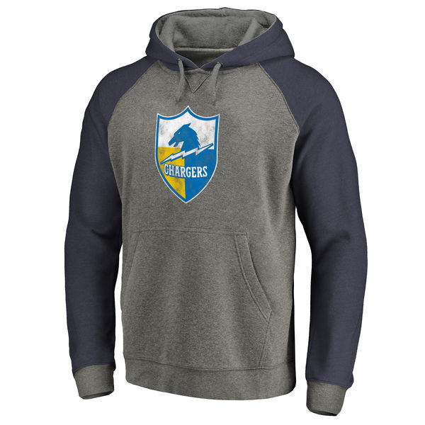 Men's Los Angeles Chargers NFL Pro Line by Fanatics Branded Gray/Navy Throwback Logo Big Tall Tri Blend Raglan Pullover Hoodie