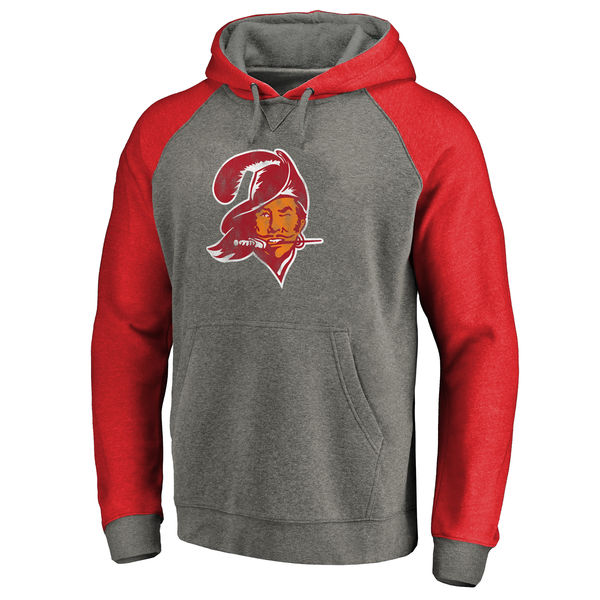 Men's Tampa Bay Buccaneers NFL Pro Line by Fanatics Branded Gray/Red Throwback Logo Big Tall Tri Blend Raglan Pullover Hoodie