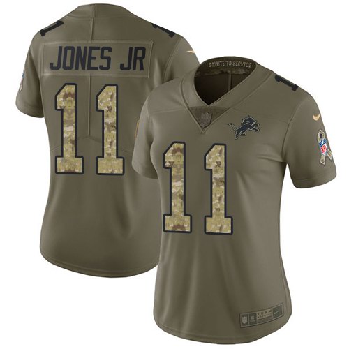 Nike Lions 11 Marvin Jones Jr Olive Camo Women Salute To Service Limited Jersey