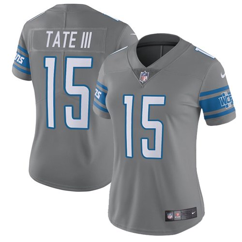 Nike Lions 15 Golden Tate III Gray Women Vapor Untouchable Color Rush Limited Jersey
