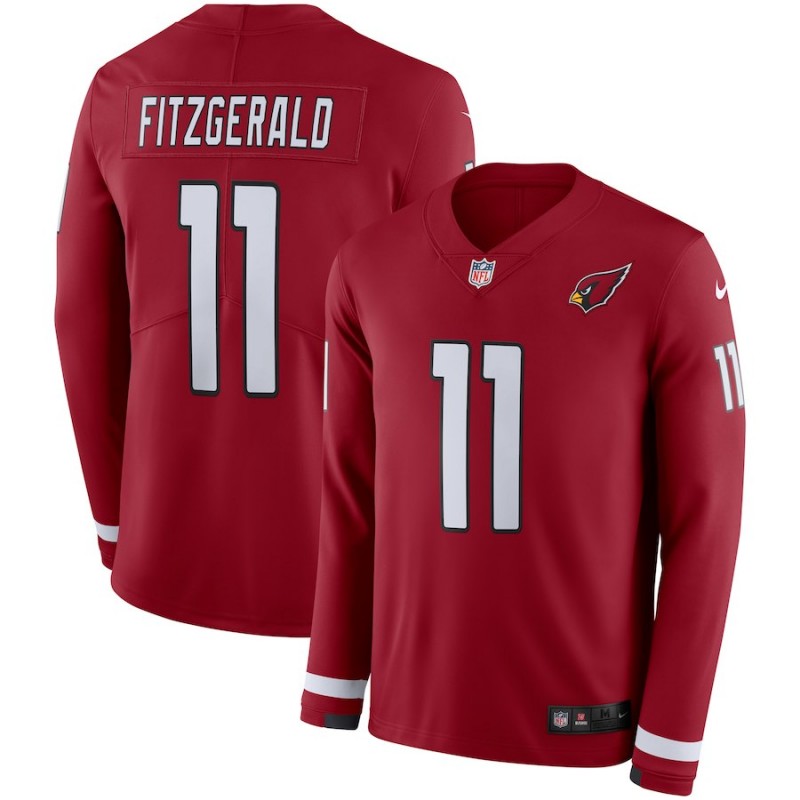 Nike Cardinals 11 Larry Fitzgerald Red Therma Long Sleeve Jersey